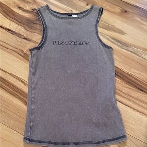 Gray/ tanish Sleeveless Top with Embroidered Text